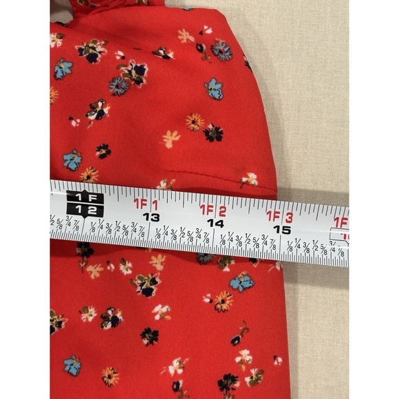 Aqua Red Floral Ruffle Strap Cami Tank Top Button Front XS Cottagecore - Picture 6 of 7